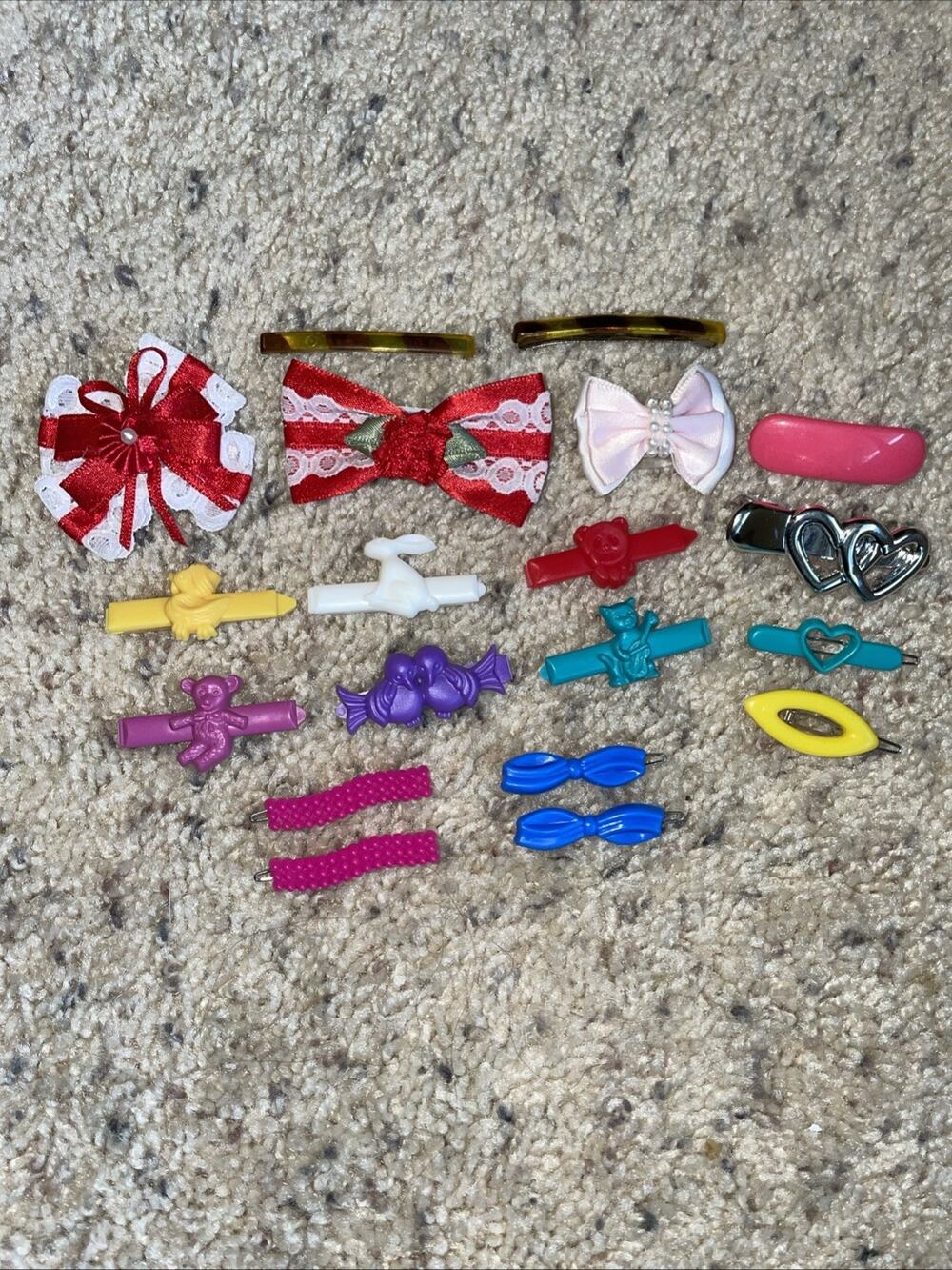 Vintage 90s Hair Accessory Lot Plastic Barrettes Animal Clips Fabric Bows 19pc